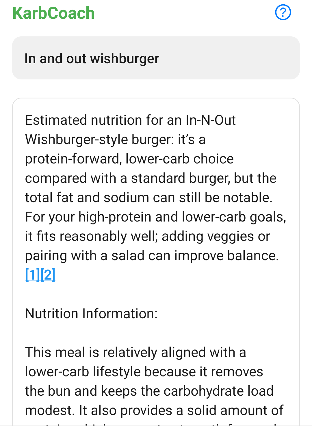 Typed meal description being converted into nutrition analysis