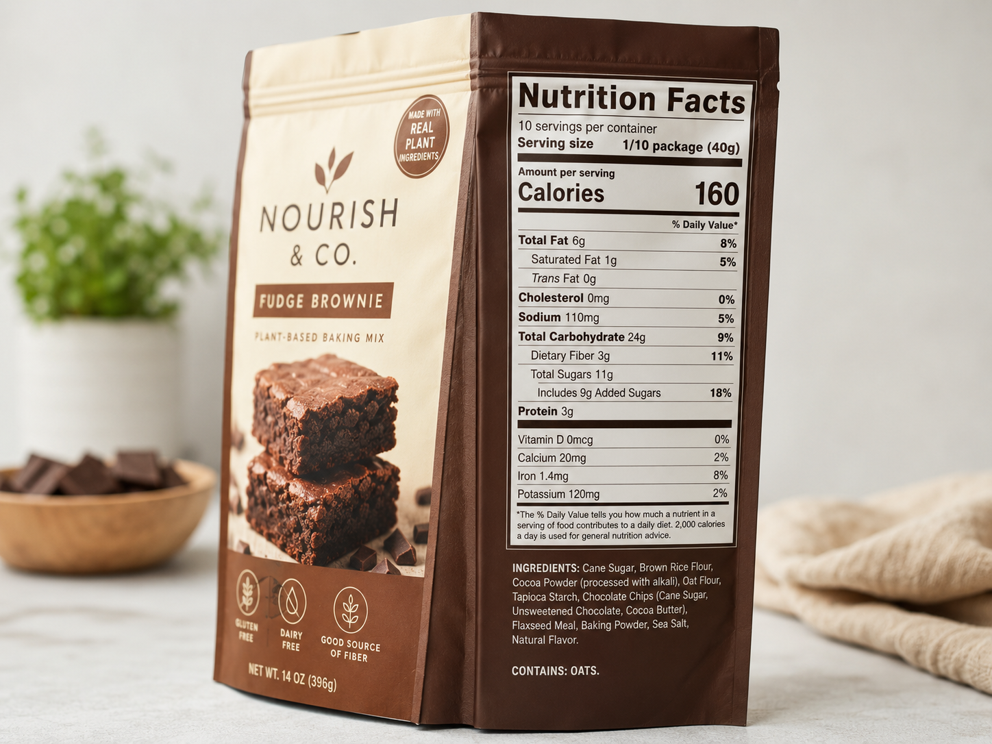 Packaged food with nutrition information being analyzed